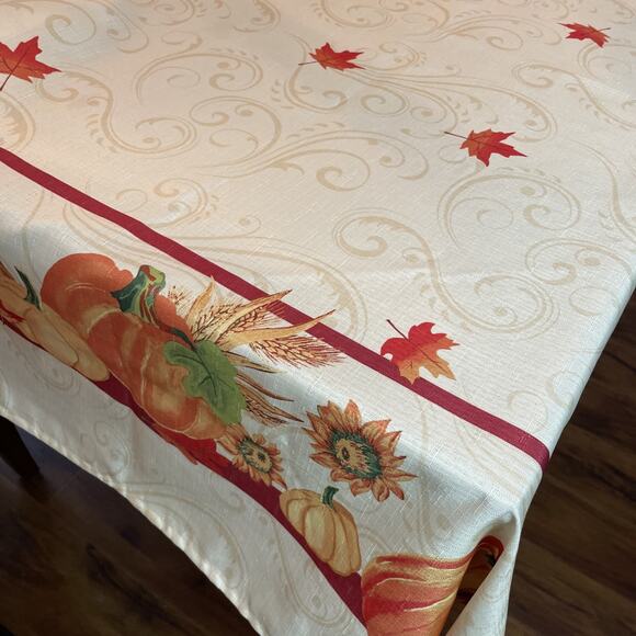 Fall Harvest Rectangular Tablecloth Pumpkins Leaves 60"x102" Holiday Wal-Mart - Picture 1 of 5